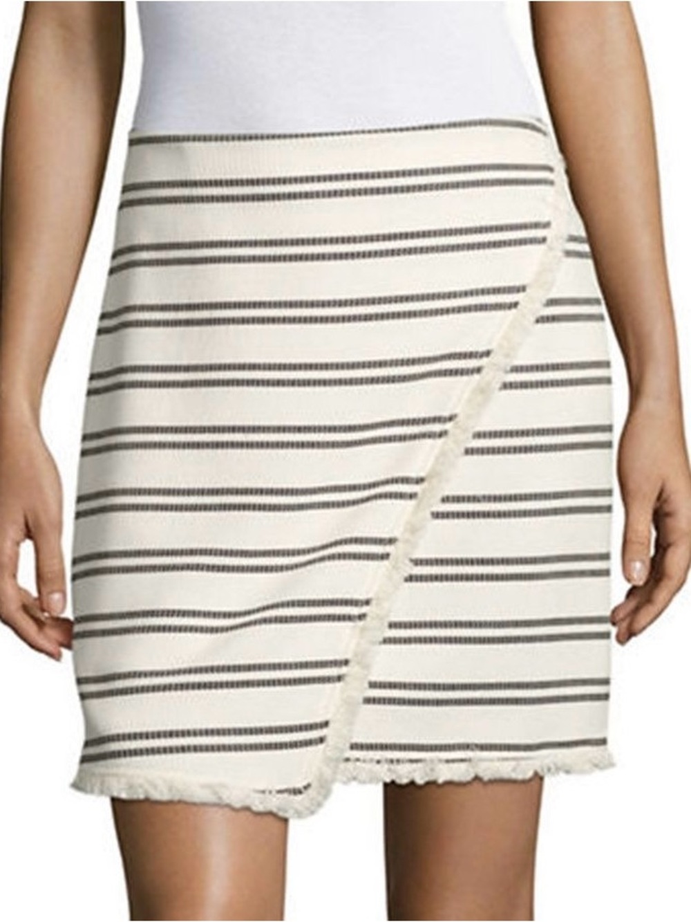 Ivanka Trump Striped Cream and Black Wrap-Front Skirt Size Small